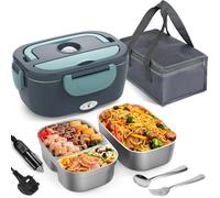 Herrfilk 80W Electric Lunch Box Food Heater, Thermal Heated Lunch Boxes for Adults with Insulated Lunch Bag, 2 x 1.5 L Removable 304 SS Food Containers, Leakproof, 12V/24V/230V for Car Truck & Home