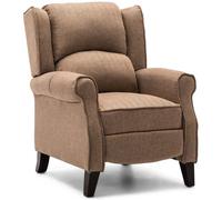(Herringbone Beige) Eaton Wing Back Fireside Herringbone Fabric Recliner Armchair Sofa Chair Reclining Cinema