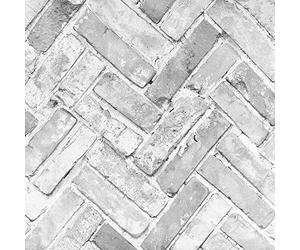 Herringbone Brick Wallpaper Grey White Stone Slate Industrial 3D Effect Tex