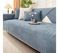 Herringbone Chenille Fabric Furniture Protector Sofa Cover 3/1/4/2 Seater, Non-Slip Sofa Slipcovers for Corner L Shape, Thick Textured Funny Fuzzy Uk Sofa Cushion Covers,Blue grey,45 x 45cm