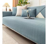Herringbone Chenille Fabric Furniture Protector Sofa Cover 3/1/4/2 Seater, Non-Slip Sofa Slipcovers for Corner L Shape, Thick Textured Funny Fuzzy Uk Sofa Cushion Covers,Blue 2,30 x 50cm pillowcase