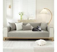Herringbone Chenille Sofa Cover for 1/2/3 Seater Non-Slip Fur Protector Cozy Solid Grey Couch Slipcover for Pets & Kids Fits L-Shaped Corners 90x160cm