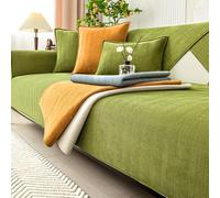 Herringbone Chenille Waterproof Couch Cover for Loveseat & Sectional Sofa 3 Cushion L-Shaped Pet-Friendly Washable Non-Slip Protection (Green 90 x 180cm)