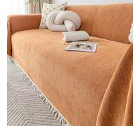Herringbone Couch Cover with Decorative Fringe ScratchResistant Cat Furniture Protector 3/2/1 Seater Sofa Slipcover Velvet Fabric Orange 180x360cm