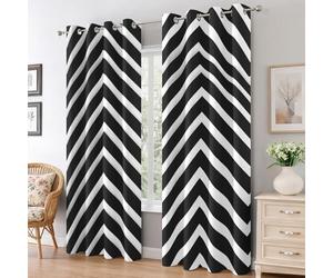 Herringbone Curtains for Living Room, Black White Zigzag Blackout Curtains Bedroom, 66 x 54 Inch 2 Panels, 54 Drop Eyelet Thermal Window Drapes, Home Decor E-D17