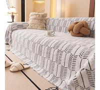 Herringbone Fringed Couch Cover, Comfortable Cotton Plush Sofa Slipcover Pet-Friendly Furniture Protector, Soft & Breathable Couch Throw Blanket grey 180 * 340cm/70.87 * 133.86in