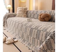 Herringbone Fringed Couch Cover, Comfortable Cotton Plush Sofa Slipcover Pet-Friendly Furniture Protector, Soft & Breathable Couch Throw Blanket coffee 180 * 380cm/70.87 * 149.61in