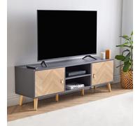 Herringbone Grey and Wood Effect TV Unit VonHaus Grey One Size