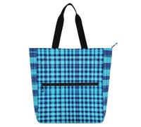 Herringbone Houndstooth Checked Blue Turquoise Kids Tote Bags for Boys Girls Adults Waterproof Library Book Bag Shoulder Bag with Zipper for College Shopping Beach Rainbow