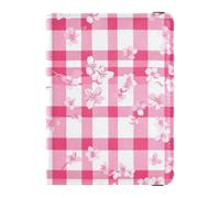 Herringbone Houndstooth Checked Hot Pink White Cherry Blossom Leather Passport Holder Cover for travel Vaccine Case Protector Cover Travel Passport Wallet With Vaccination Card Slot for