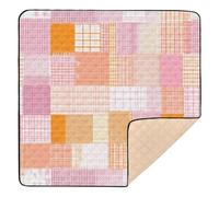 Herringbone Houndstooth Checked Orange Pink Jellyfishs Cute Foldable Baby Play Mat for Floor 1-Piecing Padded Play Mat for Babies Infants Toddlers, 50'' x 50''