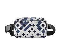Herringbone Houndstooth Checked Royal Blue Fashionable Fanny Pack Waist Bag for Men Women Waterproof Bum Belt Bag, Rhomboid White Navy Blue Jellyfishs, One Size
