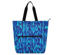 Herringbone Houndstooth Checked Royal Blue Turquoise Children's Book Tote Bag for Kids Students Adults Waterproof Girls Resuable Shopping Bag Handbag with Zipper for School Shopping Grocery Rainbow