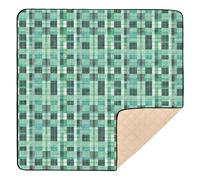 Herringbone Houndstooth Checked Turquoise Green Cute Foldable Baby Gym & Activity Mat for Indoor Outdoor Waterproof Baby Play Tummy Time Mat for Baby Toddler Infant, 50'' x 50''
