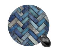 Herringbone Pattern Blue Mosiac Tiles Mousepad Round Computer Mousepad Waterproof Gaming Mousepads with Non-Slip Rubber Base Mousepads Mousemat for Laptop Office 20 CM