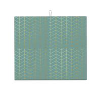 Herringbone Pattern Faux Gold Foil Teal Geometric, Dish Drying Mat, 18x16 Inch Absorbent Microfiber Quick Dry Machine Washable for Dishes Pots Pans Glassware Coffee Bar Under Rack