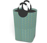 Herringbone Pattern Faux Gold Foil Teal Geometric Laundry Hamper, Collapsible Laundry Basket Large Storage Bin Durable Clothes Bag 50L