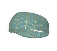 Herringbone Pattern Faux Gold Foil Teal GeometricHair Bands for Men Woman Headband Running Headband Sweat Wicking Gym
