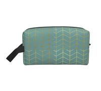 Herringbone Pattern Faux Gold Foil Teal GeometricLarge Capacity Cosmetic Organizer，Travel Makeup Bag for Women