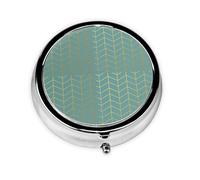 Herringbone Pattern Faux Gold Foil Teal GeometricMeta Pill Box 3 Compartment Medicine Case,Portable Organizer