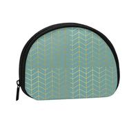 Herringbone Pattern Faux Gold Foil Teal GeometricSmall Makeup Sanitary Napkin Storage Bag,Women's Cosmetic Coin Purse