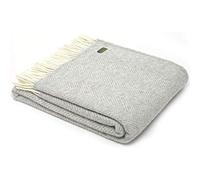 Herringbone pure new wool blanket throw - Silver grey