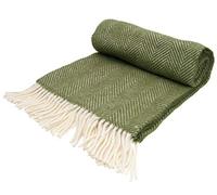 Herringbone - Pure New Wool - Knee Rug/Small Blanket - Olive - British Made by Tweedmill