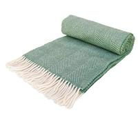 Herringbone - Pure New Wool - Knee Rug/Small Blanket - Sea Green - British Made by Tweedmill