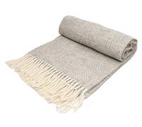 Herringbone pure new wool knee rug throw - silver grey BRITISH MADE