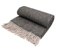 Herringbone - Pure New Wool - Knee Rug Throw Small Blanket - Charcoal/Silver Grey- British Made by Tweedmill Textiles