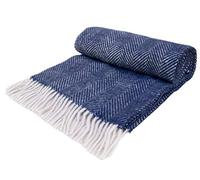 Herringbone - Pure New Wool - Knee Rug Throw Small Blanket - Navy- British Made by Tweedmill Textiles