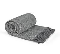 Emma Barclay Herringbone - Recycled Cotton Patterned Chair Sofa Setee Bed Throw Over Blanket in Silver Grey - 50x60 (127x152cm)