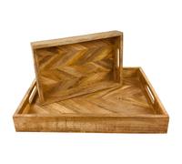Herringbone Square Wood Rustic Trays Set of 2