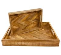 Herringbone Square Wood Rustic Trays Set of 2