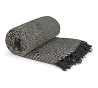 Emma Barclay Herringbone - Recycled Cotton Patterned Chair Sofa Setee Bed Throw Over Blanket in Black - 50x60 (127x152cm)