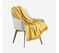 Herringbone Throw for Sofa and Bed, Large 3 Seater Sofa Cover, Single and Double King Size Bed Blanket, Yellow Throw Chair (127cms x 152cms)