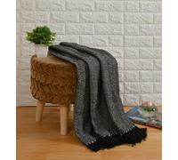 Herringbone Throw for Sofa and Bed - Large & Extra Large Sofa Throw Blanket - Settee, Bed, 3 Seater, and Armchair Cotton Throw (Single 178cm x 254cm (70"x100") (Black)