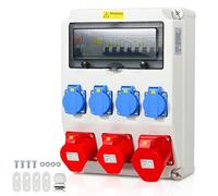 Herrselsam Construction Power Distributor, 1 x 32 A 2 x 16 A 4 x 230 V with LS+FI with Circuit Breaker and RCCB, 5-Pin Wall Distributor with 4 Earthing Contact Sockets and CEE 16/32A, Indoor Outdoor