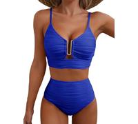 Herseas 2 Piece Bestselling Bikini Set U-Wire Cutout Swimsuit High Waisted Textured 2025 Summer Beach Swim Bathing Suits, Bright Blue, XL