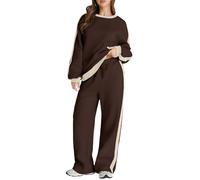 Herseas Women 2 Piece Outfits Color Block Sweatsuit Casual Fleece Lounge Matching Sets, Brown, Medium
