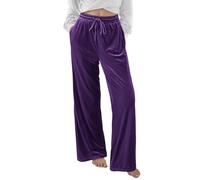 Herseas Women's Velvet Pants Drawstring Waist Wide Leg Casual Lounge Pant, Purple, Large