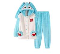 [Herseri] Hatsune Kigurumi Miku Pajamas, Winter Goods, Hooded, Front Opening, Sleepwear, Top and Bottom Set, Cute Goods, Adult, Long Sleeve, Loungewear, Fluffy, Loungewear, Protection Against the Cold