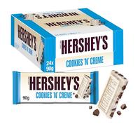 Hershey Reese's Cookies 'n' Crème White Chocolate Flavour Bar with Cookie Pieces, Pack of 24 x 90 g Bars