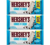 Hershey's Cookies 'N' Creme Chocolate Bar (90g) - 3 Pack - 25% More Cookies for Extra Crunch! Delicious White Chocolate with Crunchy Cookie Bits - Perfect for Snacking, Sharing, and Gifting Treat