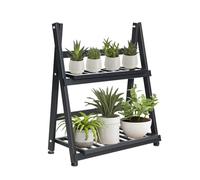 Hershii 2 Tier Foldable Plant Stand, Metal Flower Pot Display Rack, Indoor Outdoor Ladder Shelf Organizer for Garden Patio Balcony Living Room Kitchen, 53 x 23 x 57.5cm, Black