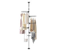 Hershii Adjustable Laundry Pole Corner Clothes Garment Drying Rack Hat Hanger Coat Tree Floor to Ceiling Tension Shelf Storage Organizer with 5 Arms and 1 Hook - Grey