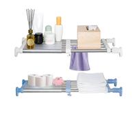 Hershii Closet Tension Shelf & Rod Expandable Metal Storage Rack Adjustable Organizer DIY Divider Separator for Cabinet Wardrobe Cupboard Kitchen Bathroom 2 Colors - Ivory & Blue