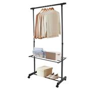 Hershii Extendable Clothes Rack with Shelf and Wheels Single Rod Clothing Hanging Rail 85-140cm L Black Garment Storage Stand Movable Coat Organizer for Bedroom, Living Room, Balcony
