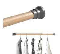 Hershii Extendable Wardrobe Rail 50-76cm, Adjustable Shower Curtain Rod, Clothes Hanging Tension Pole, No Drilling, Telescopic Rods for Kitchen Closet Cupboard Bathroom Window, Light Wood Grain