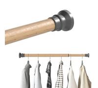 Hershii Extendable Wardrobe Rail 70-116cm, Adjustable Shower Curtain Rod, Clothes Hanging Tension Pole, No Drilling, Telescopic Rods for Kitchen Closet Cupboard Bathroom Window, Light Wood Grain